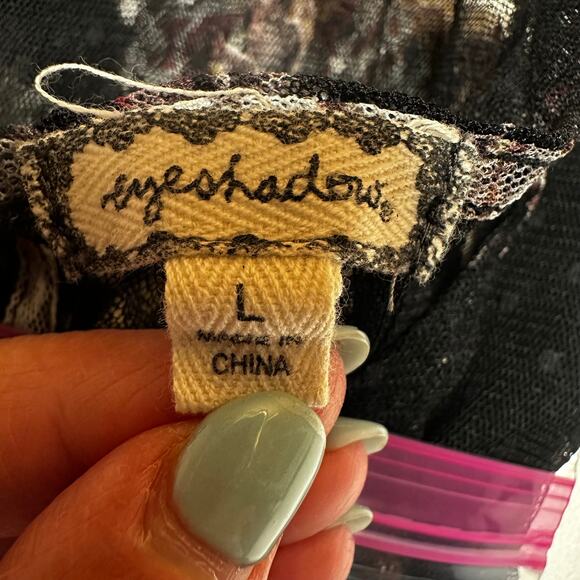 Eyeshadow Y2K Blouse Top Floral Mesh Black Large Whimsy Goth Fairy Grunge - Picture 7 of 10